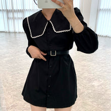 Load image into Gallery viewer, Lace Turn Down Collar Single Breasted Woman Dress Elegant Lace Up Waist Puff Sleeve Robe Femme with Belt Casual Fashion Vestidos