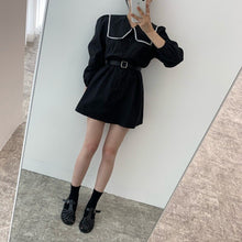 Load image into Gallery viewer, Lace Turn Down Collar Single Breasted Woman Dress Elegant Lace Up Waist Puff Sleeve Robe Femme with Belt Casual Fashion Vestidos