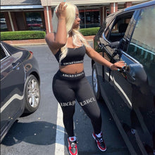 Load image into Gallery viewer, Lace-Up Fitness Suit Female 2021 Summer New Women Black White Printing Letter Crop-Top Elastic Hip-Lifting Sport Long Pants