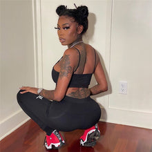 Load image into Gallery viewer, Lace-Up Fitness Suit Female 2021 Summer New Women Black White Printing Letter Crop-Top Elastic Hip-Lifting Sport Long Pants