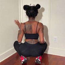 Load image into Gallery viewer, Lace-Up Fitness Suit Female 2021 Summer New Women Black White Printing Letter Crop-Top Elastic Hip-Lifting Sport Long Pants