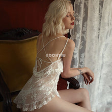 Load image into Gallery viewer, Lace pyjamas Sexy Women Nightwear Thong Set with Suspenders Deep V Open Back Home Clothing Temptation Sleepwear Women Lingerie