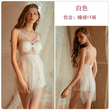 Load image into Gallery viewer, Ladies Dressing Gown Lace Gauze Sexy Nightdress Women Sling Nightgown Sleepwear Nightie Exotic Dress Nightwear Wedding Peignoir