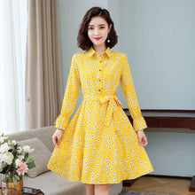 Load image into Gallery viewer, Ladies Elegant A-line Slim Dress For Women Korean Printed Midi Dress Casual Dress Retro Floral Spring Autumn 2021 Office Dress