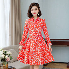 Load image into Gallery viewer, Ladies Elegant A-line Slim Dress For Women Korean Printed Midi Dress Casual Dress Retro Floral Spring Autumn 2021 Office Dress