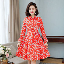 Load image into Gallery viewer, Ladies Elegant A-line Slim Dress For Women Korean Printed Midi Dress Casual Dress Retro Floral Spring Autumn 2021 Office Dress