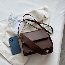 Load image into Gallery viewer, Ladies Flap Shoulder Bag Wide Strap Ladies Messenger Bag Solid Color Leather Retro Styling Bag Double Layer Women&#39;s Bag
