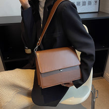 Load image into Gallery viewer, Ladies Flap Shoulder Bag Wide Strap Ladies Messenger Bag Solid Color Leather Retro Styling Bag Double Layer Women&#39;s Bag