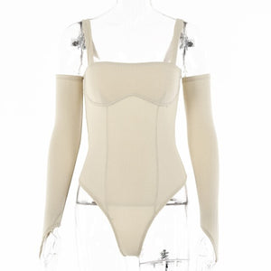 Ladies New Summer Bodysuit Spaghetti Strap Slim Long Sleeve Bodycon 2021 Sexy Women Fashion Solid Backless Knitted Rompers