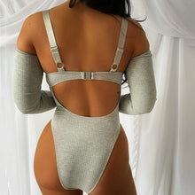Load image into Gallery viewer, Ladies New Summer Bodysuit Spaghetti Strap Slim Long Sleeve Bodycon 2021 Sexy Women Fashion Solid Backless Knitted Rompers