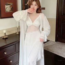 Load image into Gallery viewer, Ladies Pajamas Sexy Nightdress Long Sleeve Lace Edge Robe Sexy Women&#39;S Nightwear New Hollow Design Sling Sleepwear 2 Piece Set