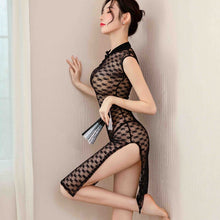 Load image into Gallery viewer, Ladies Sexy Cheongsam Chinese Low Collar  Sleeveless Night Dress Sex Lingerie See-through  Dress Black Lace Classical Cheongsam
