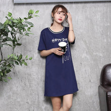 Load image into Gallery viewer, Ladies Sexy Cotton Night Dress Short Sleeve Nighties O-Neck Nightgown Plus Size Nightdress Cartoon Sleepwear Nightwear For Women