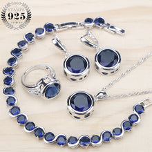 Load image into Gallery viewer, Ladies Silver 925 Jewelry Sets For Women 2018  Blue Cubic Zirconia Rings/Bracelets/Earrings/Pendant Necklace Set Free Gift Box