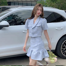 Load image into Gallery viewer, Ladies Suits Summer New Short Sleeve Shirt Female High Waist Skirt Blue Two-Piece Sets 4XL