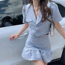Load image into Gallery viewer, Ladies Suits Summer New Short Sleeve Shirt Female High Waist Skirt Blue Two-Piece Sets 4XL