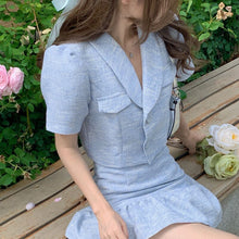 Load image into Gallery viewer, Ladies Suits Summer New Short Sleeve Shirt Female High Waist Skirt Blue Two-Piece Sets 4XL