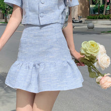 Load image into Gallery viewer, Ladies Suits Summer New Short Sleeve Shirt Female High Waist Skirt Blue Two-Piece Sets 4XL