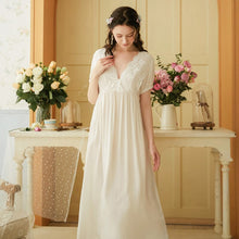 Load image into Gallery viewer, Ladies Vintage Homewear Suit Long white Nightdress Women Nightgowns Lace Sweet Negligee Nightwear V-neck Sleepwear Sexy Nighty