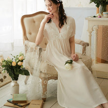 Load image into Gallery viewer, Ladies Vintage Homewear Suit Long white Nightdress Women Nightgowns Lace Sweet Negligee Nightwear V-neck Sleepwear Sexy Nighty