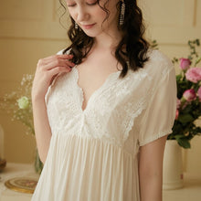Load image into Gallery viewer, Ladies Vintage Homewear Suit Long white Nightdress Women Nightgowns Lace Sweet Negligee Nightwear V-neck Sleepwear Sexy Nighty