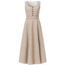 Load image into Gallery viewer, Ladies Winter Retro Suit Short Jacket Plaid Bowknot Double Breasted Top + Waist Strap Dress 2-piece Set