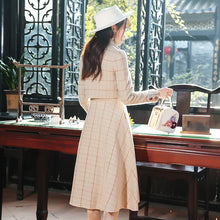 Load image into Gallery viewer, Ladies Winter Retro Suit Short Jacket Plaid Bowknot Double Breasted Top + Waist Strap Dress 2-piece Set