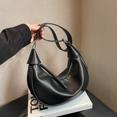 Ladies solid leather shoulder bag Fashion casual crossbody bag dumpling bag winter new dark women's mobile phone bag