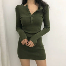 Load image into Gallery viewer, Lady Black Sexy V-neck Stretch Slim Knit Bag Hip Midi Dress For Women Elegant Bottoming Long-sleeved Bodycon Dress Autumn Winter