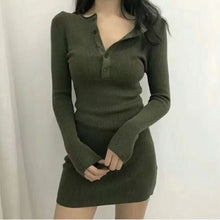 Load image into Gallery viewer, Lady Black Sexy V-neck Stretch Slim Knit Bag Hip Midi Dress For Women Elegant Bottoming Long-sleeved Bodycon Dress Autumn Winter