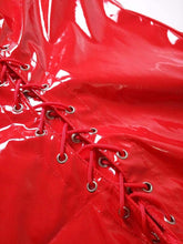 Load image into Gallery viewer, Lady Hot Red PVC Vinyl Shiny Wet Look Front and Back Lace Up Mini Dress Womens Mistress Fetish Clubwear Party Costume