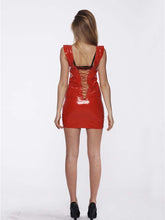 Load image into Gallery viewer, Lady Hot Red PVC Vinyl Shiny Wet Look Front and Back Lace Up Mini Dress Womens Mistress Fetish Clubwear Party Costume