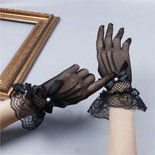 Load image into Gallery viewer, Lady Mesh Fishnet Gloves Sexy Lace Bowknot Wrist Summer Sunscreen Driving Evening Party Women Gloves Black White New
