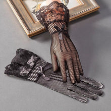 Load image into Gallery viewer, Lady Mesh Fishnet Gloves Sexy Lace Bowknot Wrist Summer Sunscreen Driving Evening Party Women Gloves Black White New
