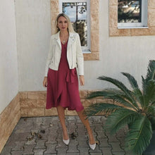 Load image into Gallery viewer, Lantern Sleeve Dress For Women Sexy V Neck A Line Party Dresses 2022 New Spring Fashion Elegant Solid Sashes Midi Length Dress