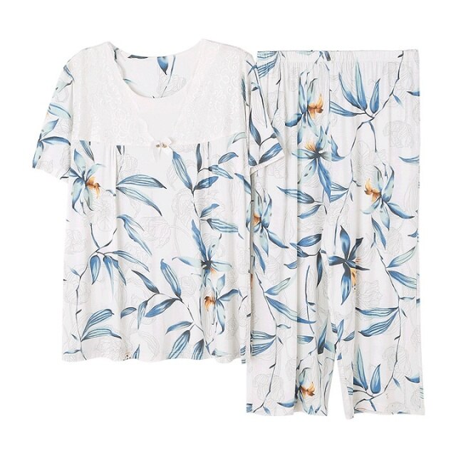 Large Size M-3XL Womens Nightwear 2pc Tops Pants Sleep Pajamas Sets Women Summer 100% Modal Cotton Nightgown Bedroom Clothes