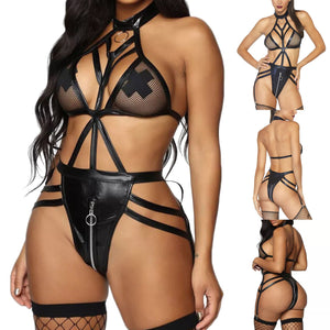 Latex Leather Bodysuits For Women Sexy Lingerie Porno Costumes Backless Bandage Teddies Underwear Erotic Rompers Sex Bodysuit