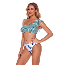 Load image into Gallery viewer, Leopard Swimsuit Push Up Bikini Women&#39;s Swimwear Sports Bandeau Beachwear One Shoulder Stripe