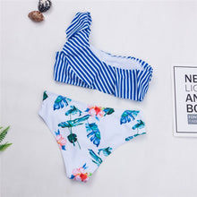 Load image into Gallery viewer, Leopard Swimsuit Push Up Bikini Women&#39;s Swimwear Sports Bandeau Beachwear One Shoulder Stripe