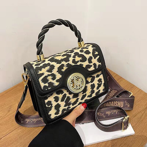 Leopard print small bag ladies new trend fashion one-shoulder diagonal autumn and winter portable small square bag