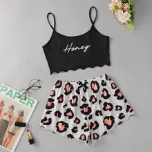 Load image into Gallery viewer, Letter Print Sling Top Leopard Shorts Homewear Set Sleeveless Trim Sexy Pyjamas Lace Pijama Suit Sleepwear Women Sexy Nighties