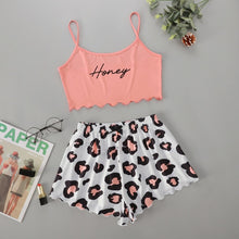 Load image into Gallery viewer, Letter Print Sling Top Leopard Shorts Homewear Set Sleeveless Trim Sexy Pyjamas Lace Pijama Suit Sleepwear Women Sexy Nighties