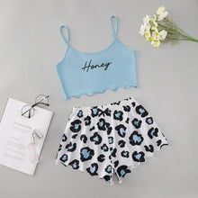 Load image into Gallery viewer, Letter Print Sling Top Leopard Shorts Homewear Set Sleeveless Trim Sexy Pyjamas Lace Pijama Suit Sleepwear Women Sexy Nighties