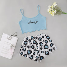 Load image into Gallery viewer, Letter Print Sling Top Leopard Shorts Homewear Set Sleeveless Trim Sexy Pyjamas Lace Pijama Suit Sleepwear Women Sexy Nighties