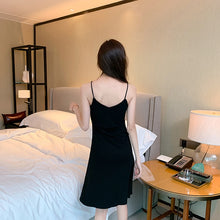 Load image into Gallery viewer, Light mature high-end dress temperament irregular suspender dress women&#39;s 2021 summer new slim slim split inside with small blac