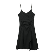Load image into Gallery viewer, Light mature high-end dress temperament irregular suspender dress women&#39;s 2021 summer new slim slim split inside with small blac