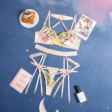 Load image into Gallery viewer, Lingerie Set Women Sensual Intimate Open Cup Push Up Bra and Panty Patchwork Floral Lace Lingere Sexy Transparent Pink Underwear