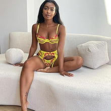 Load image into Gallery viewer, Lingerie Sexy Set Lace Bra And Panty Perspective Classic Embroidered Lace Sexy Push Up Underwear With Steel Rings Four-piece Set
