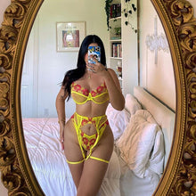 Load image into Gallery viewer, Lingerie Sexy Set Lace Bra And Panty Perspective Classic Embroidered Lace Sexy Push Up Underwear With Steel Rings Four-piece Set