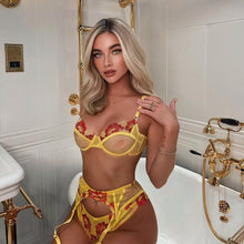 Load image into Gallery viewer, Lingerie Sexy Set Lace Bra And Panty Perspective Classic Embroidered Lace Sexy Push Up Underwear With Steel Rings Four-piece Set